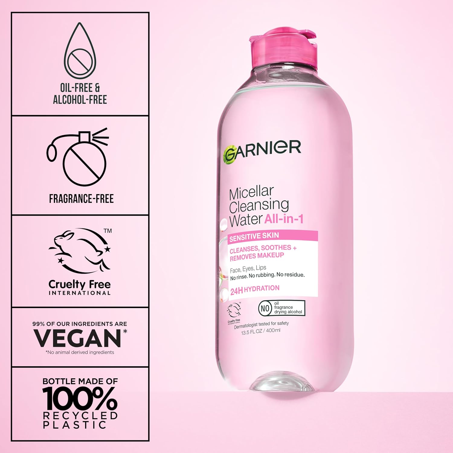 Garnier Micellar Water, Hydrating Facial Cleanser & Makeup Remover, Suitable for Sensitive Skin, Vegan, Cruelty Free, 13.5 Fl Oz (400mL), 2 Count - Image 5