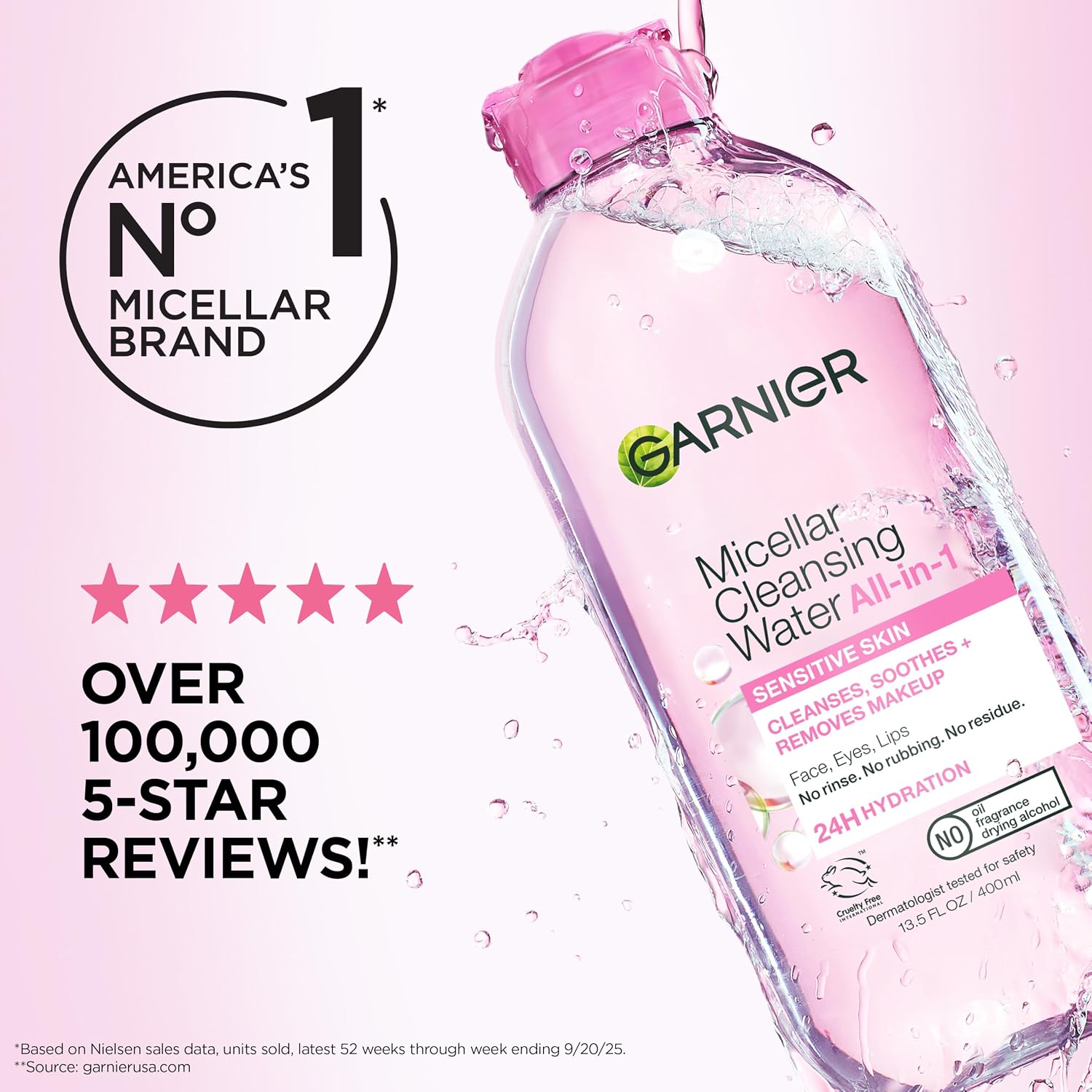 Garnier Micellar Water, Hydrating Facial Cleanser & Makeup Remover, Suitable for Sensitive Skin, Vegan, Cruelty Free, 13.5 Fl Oz (400mL), 2 Count - Image 8