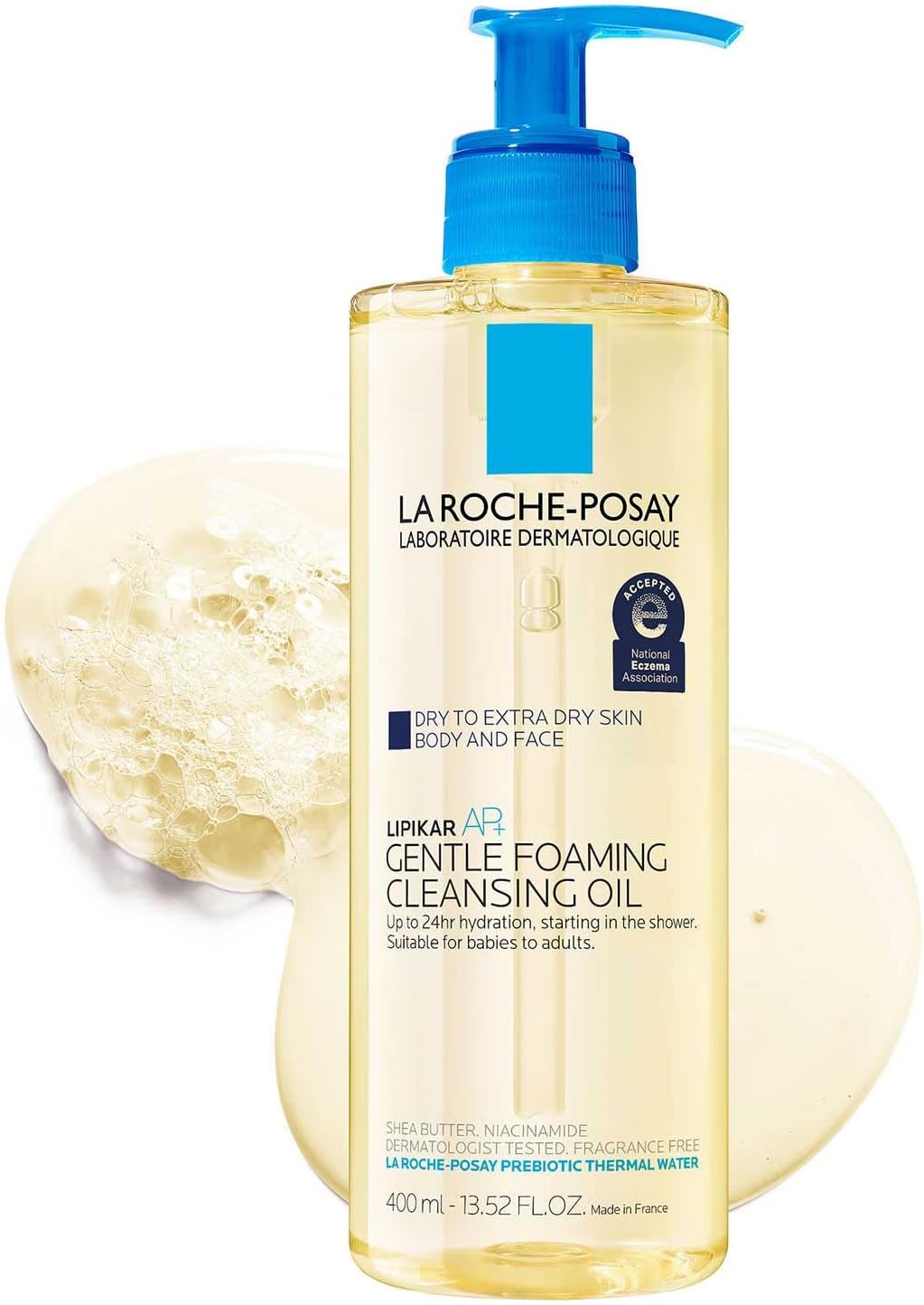 La Roche-Posay Lipikar AP+ Gentle Foaming Cleansing Oil, with Shea Butter | Gentle oil based face & body wash with niacinamide, fragrance free, soap free and provides long lasting hydration