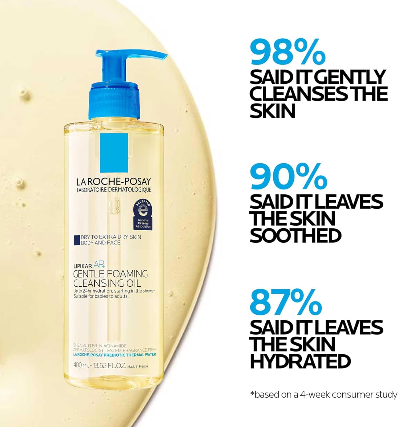 La Roche-Posay Lipikar AP+ Gentle Foaming Cleansing Oil, with Shea Butter | Gentle oil based face & body wash with niacinamide, fragrance free, soap free and provides long lasting hydration - Image 5