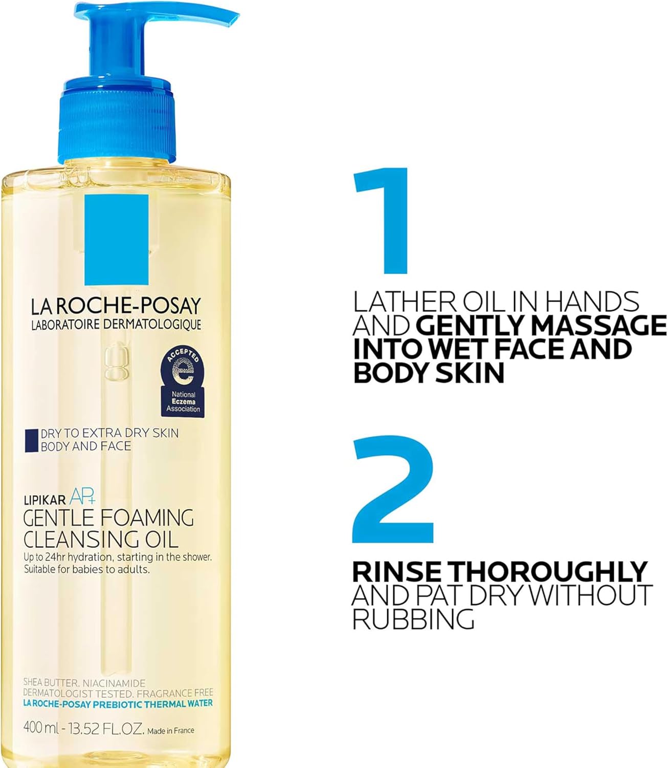 La Roche-Posay Lipikar AP+ Gentle Foaming Cleansing Oil, with Shea Butter | Gentle oil based face & body wash with niacinamide, fragrance free, soap free and provides long lasting hydration - Image 10