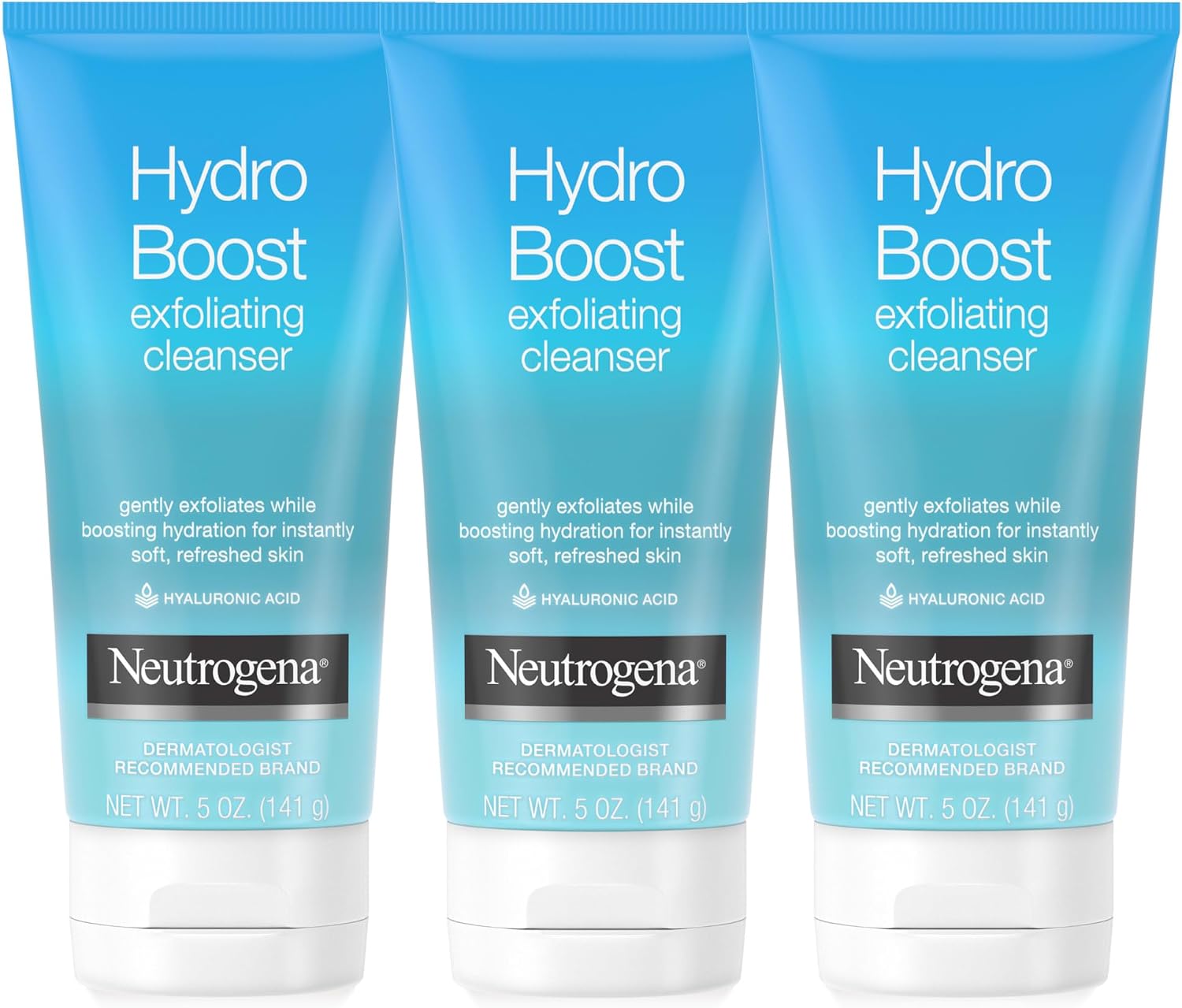Neutrogena Hydro Boost Exfoliating Facial Cleanser Scrub, 5 oz, 3 Pack | Hyaluronic Acid, Clinically Proven to Increase Skin's Hydration Level, Non-Comedogenic, Oil- Soap- & Paraben-Free