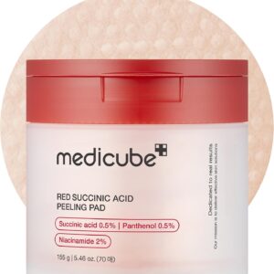 medicube Toner Pads Red Succinic Acid Panthenol Pad for Facial Peeling | Exfoliating Toner Pad for Breakout-Prone Skin - Niacinamide, AHA, BHA, and Panthenol, Non-Comedogenic, 70 Pads, 1 Pack